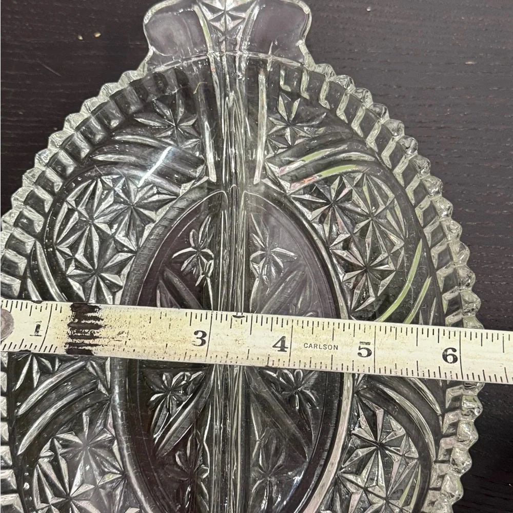 Elegant Anchor Hocking Clear Cut Glass Divided Serving Relish Dish